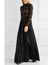 Self-Portrait Mia Guipure Lace And Pleated Crepe Gown Black