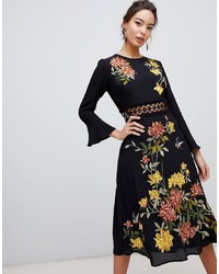 ASOS DESIGN Embroidered Midi Dress With Lace Inserts And Embroidery
