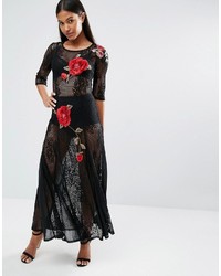 Black Embroidered Lace Maxi Dress
