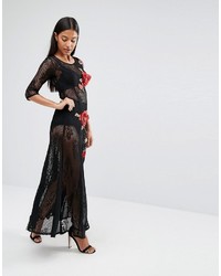 Boohoo Lace Maxi Dress With Floral Embroidery