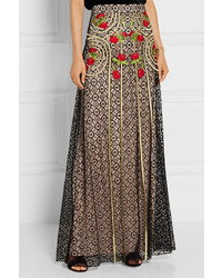 Temperley London Antila Embroidered Cotton Blend Lace Maxi Skirt Black