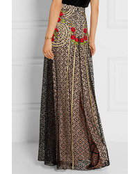 Temperley London Antila Embroidered Cotton Blend Lace Maxi Skirt Black