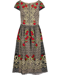 Temperley London Antila Embroidered Cotton Blend Lace Midi Dress Black