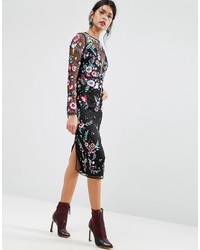 Asos Salon Lace And Embroidered Sequin Midi Dress