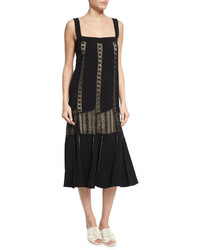 Derek Lam Sleeveless Embroidered Lace Midi Dress Black