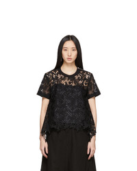 Black Embroidered Lace Short Sleeve Blouse