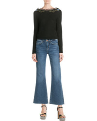 Alberta Ferretti Wool Pullover With Embroidery And Lace Collar