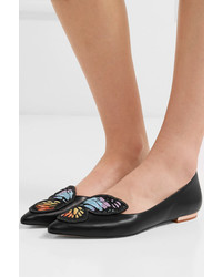 Sophia Webster Bibi Butterfly Embroidered Leather Point Toe Flats