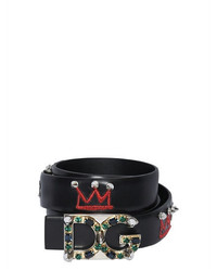 Dolce & Gabbana 30mm Dg Buckle Embroidered Leather Belt