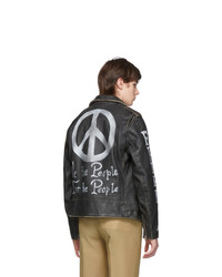 Schott Black Hand Painted Leather Fitted Motorcycle Jacket