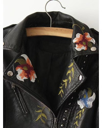 Shein Embroidered Double Buckle Biker Jacket