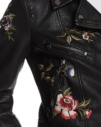 Aqua Embroidered Faux Leather Moto Jacket 100%