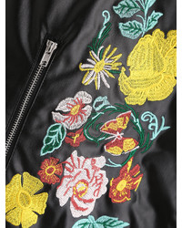 Shein Flower Embroidered Beaded Asymmetric Zip Biker Jacket