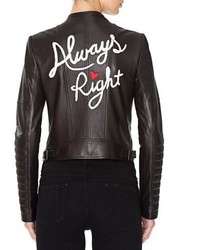 Alice + Olivia Gamma Always Right Embroidered Leather Biker Jacket