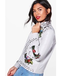 Boohoo Grace Studded Embroidered Faux Leather Biker