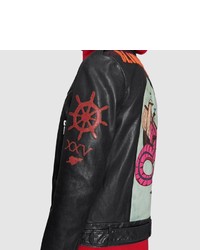 Gucci Leather Biker Jacket With Sea Creature Appliqu