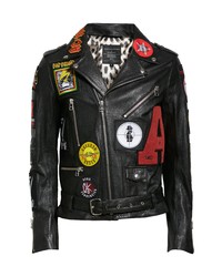 Art Comes First Patch Leather Biker Jacket