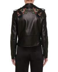 Valentino Pop Flower Embroidered Leather Moto Jacket