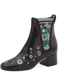 Fendi Embroidered Sock Trim Leather Boot Black
