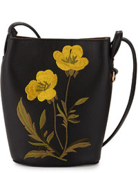 Stella McCartney Flower Embroidered Small Bucket Bag Black