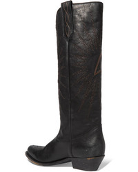 Golden Goose Wish Star Distressed Embroidered Leather Knee Boots