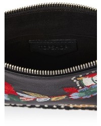 Topshop Oto Embroidered Leather Crossbody Bag Black