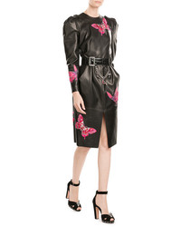 Alexander McQueen Leather Dress With Embroidered Butterflies