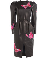Alexander McQueen Leather Dress With Embroidered Butterflies