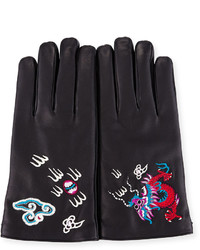 Gucci Leather Gloves With Dragon Embroidery