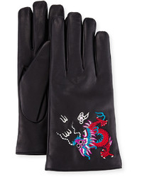 Gucci Leather Gloves With Dragon Embroidery