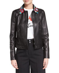 RED Valentino Leather Jacket With Flower Appliques