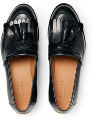 Gucci Embroidered Leather Kiltie Loafers