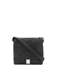 Black Embroidered Leather Messenger Bag