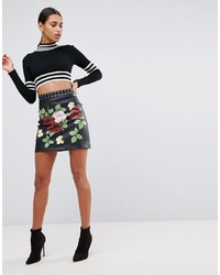 ASOS DESIGN Asos Leather Look Mini Skirt With Rose And Stud Detail