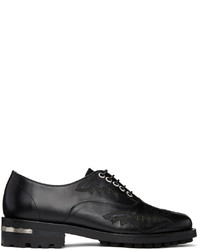 Black Embroidered Leather Oxford Shoes