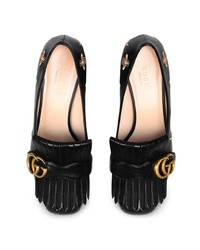 Gucci Embroidered Leather Mid Heel Pump