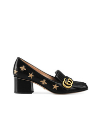 Gucci Embroidered Leather Mid Heel Pump