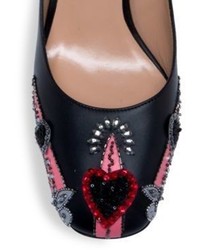 Valentino Love Blade Embroidered Leather Ankle Wrap Pumps