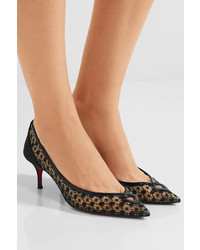 Christian Louboutin Neomid 55 Embroidered Mesh And Leather Pumps Black