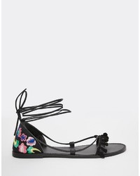 Asos Collection Fate Leather Embroidered Tie Leg Sandals