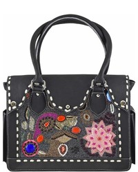 Vintage Addiction Black Leather Bag Hand Embroidered With Beads