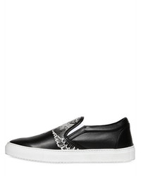 Marcelo Burlon County of Milan Embroidered Leather Slip On Sneakers