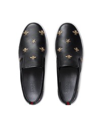 Gucci Leather Slip On Sneakers With Bees