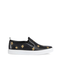 Gucci Leather Slip On Sneakers With Bees