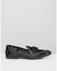 Asos Loafers In Black Burn Out Floral Embroidery
