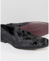 Asos Loafers In Black Burn Out Floral Embroidery