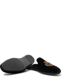 Dolce & Gabbana Embroidered Velvet Backless Slippers