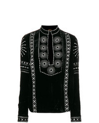 Black Embroidered Long Sleeve Blouse