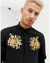 ASOS DESIGN Regular Fit Shirt With Gold Embroidery