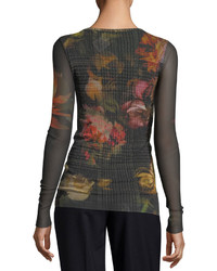 Fuzzi Long Sleeve Embroidered Wear Gardenia Floral Tulle Tee